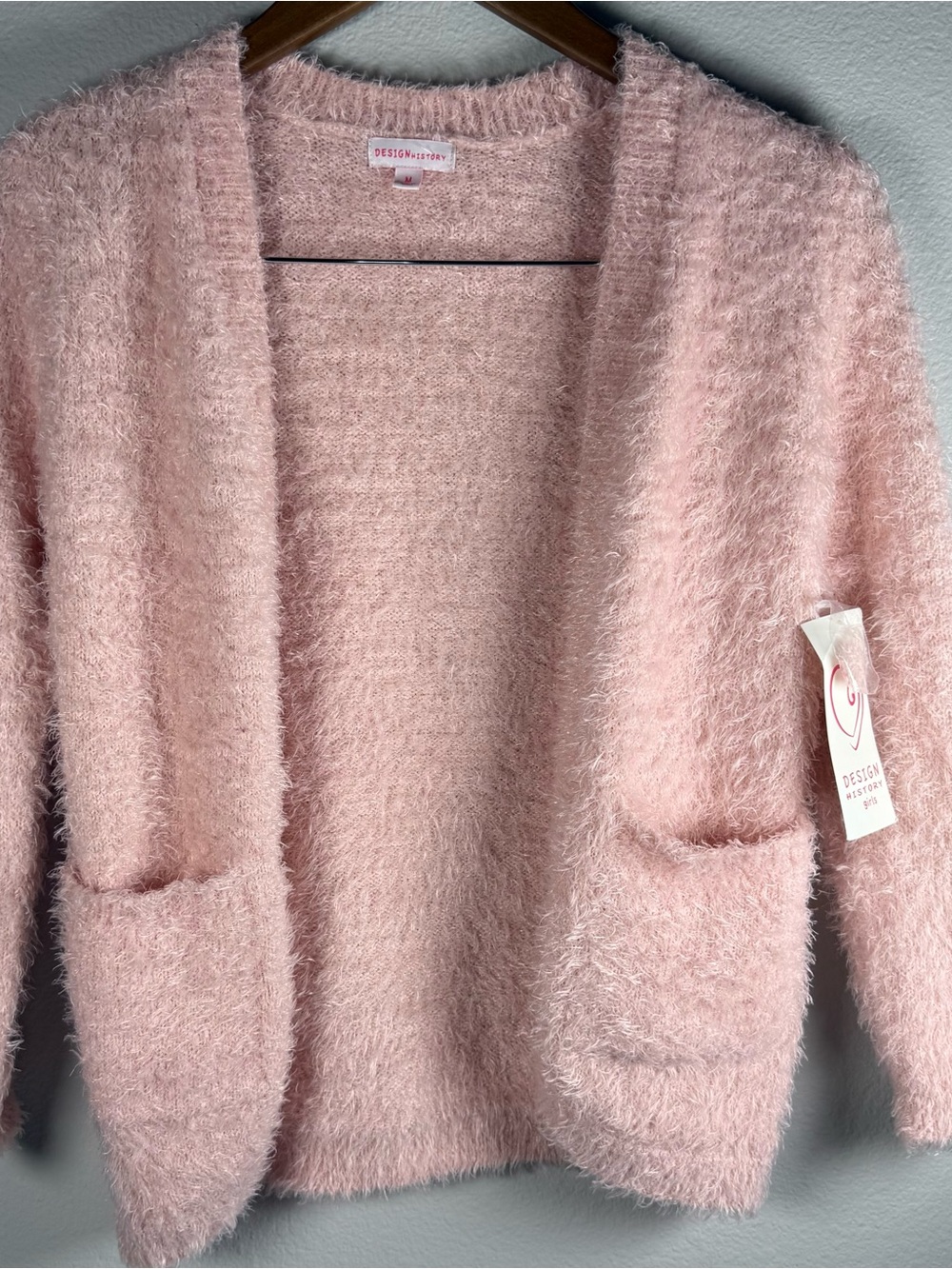Design History Blush Pink Fuzzy Open-Front Cardigan